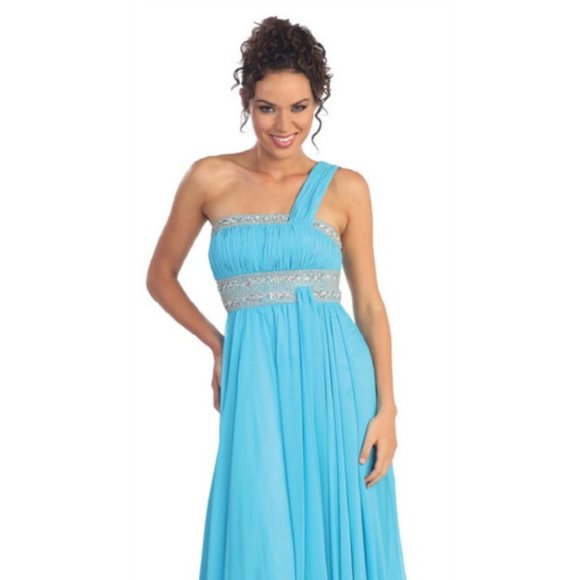 NEW LONG SLEEVELESS A-LINE CHIFFON DRESS EMBROIDERED WITH RHINESTONES GL1015 - Picture 1 of 11